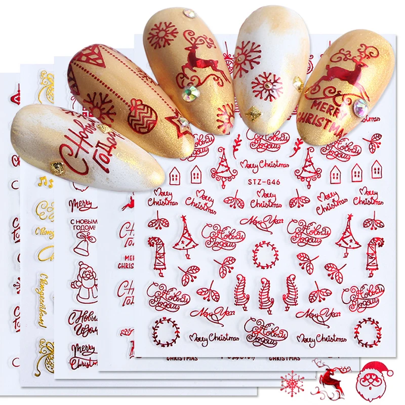 Nail Art Xmas Tree - Świąteczne akcesoria do paznokci Czerwone złote