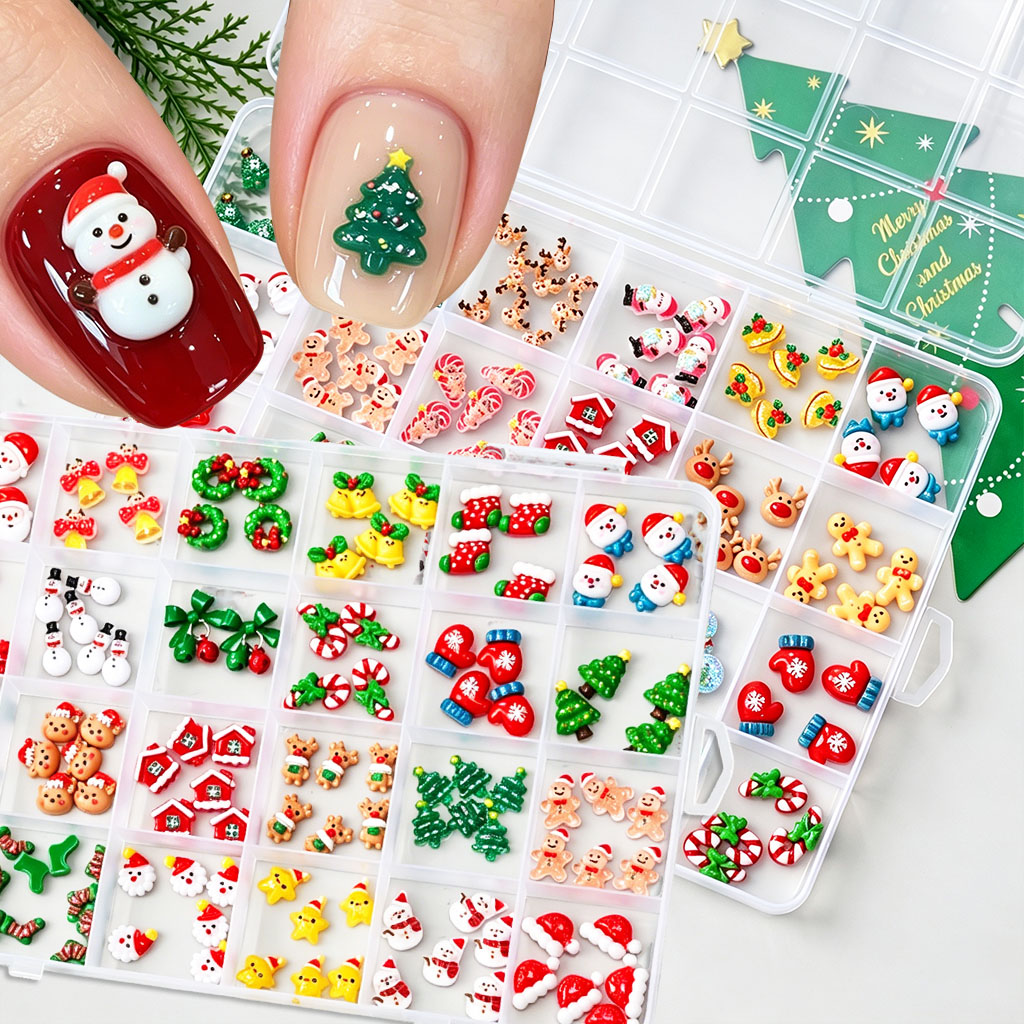 Nail Art Xmas Tree - 1 Pudełko Mieszanych Ozdób 3D na