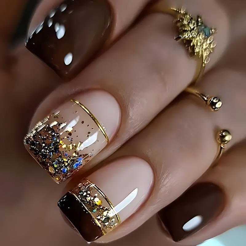 Nail Art Press On - Krótkie kwadratowe sztuczne paznokcie dla kobiet,