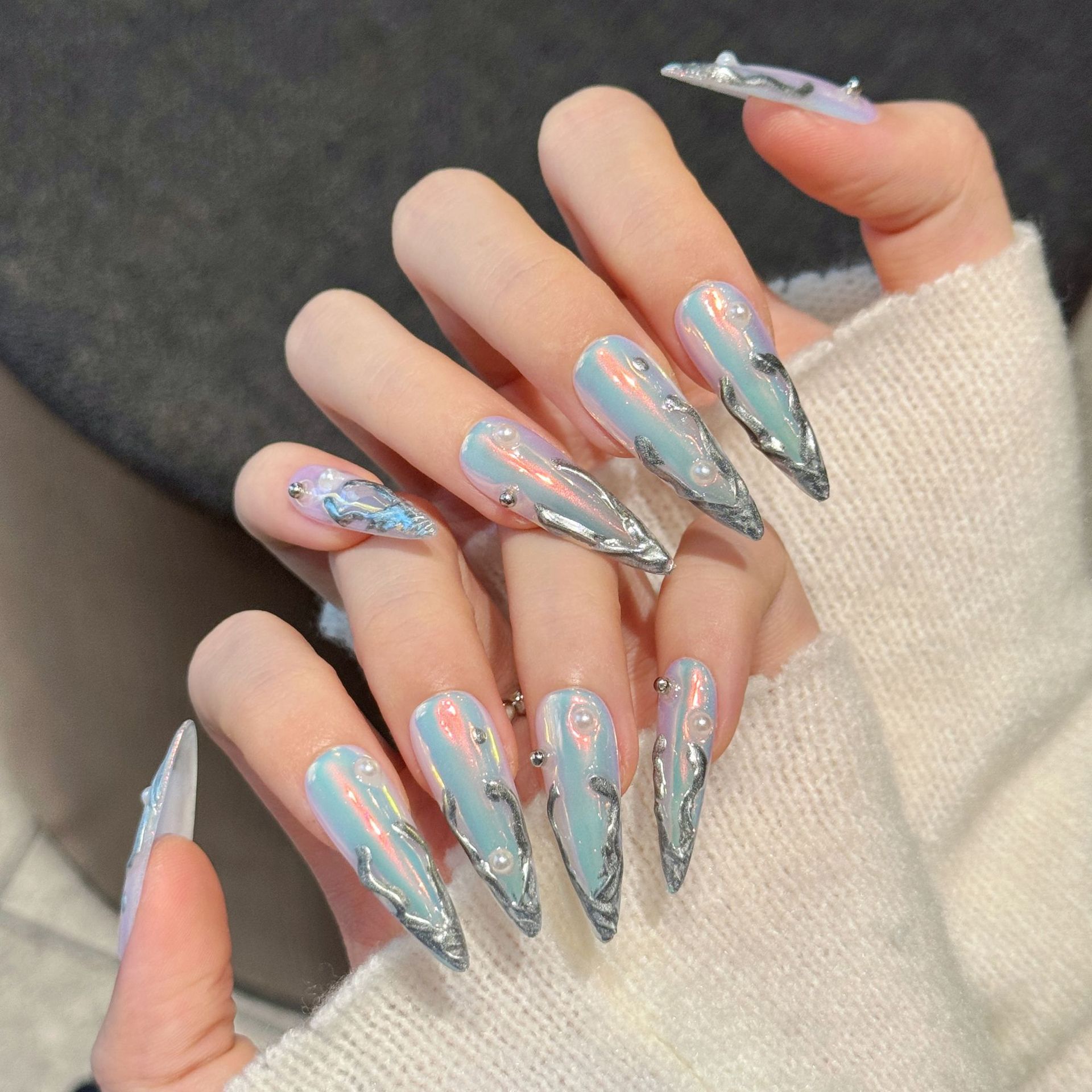 10 szt. Srebrne Paznokcie Sztu – Nail Art Press On recenzja i cena